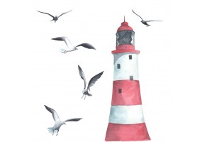 Sticker marin phare rouge et blanc