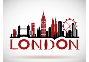 Sticker skyline Londres rouge