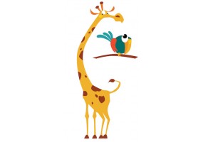 Sticker girafe cartoon avec oiseau