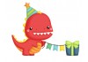 Sticker dinosaure rouge anniversaire
