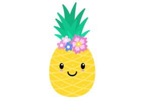 Sticker mural ananas avec fleurs