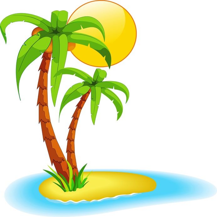 Sticker palmier plage avec ile