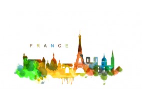 Sticker Paris skyline couleurs