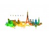 Sticker Paris skyline couleurs