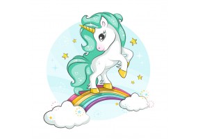 Sticker licorne saute nuage