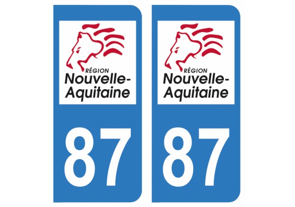 Paire Sticker immatriculation 87 Nouvelle Aquitaine