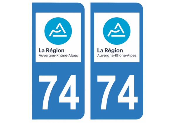 Nouveau logo Auvergne Rh/ône-Alpes Paire Sticker immatriculation 74
