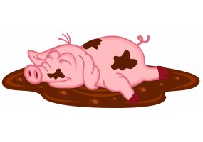 Sticker Cochon se lave dans la boue