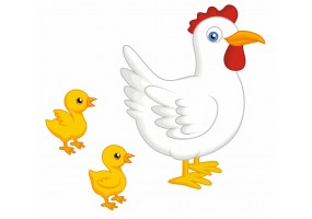 Sticker Poule avec deux poussins