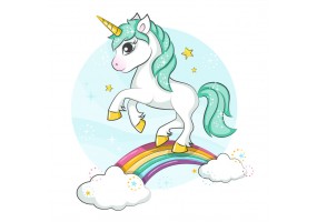 Sticker chambre Licorne saute arc en ciel