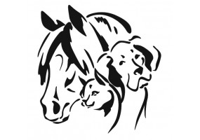 Sticker Cheval avec chien et chat