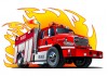 Sticker Pompier camion dans flamme