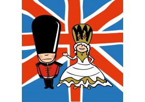 Sticker Drapeau anglais avec reine et garde royal
