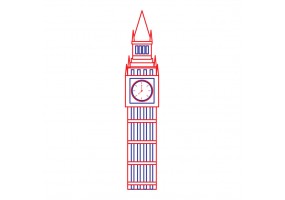 Sticker Big Ben graphique rouge et bleu