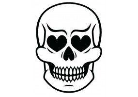 Sticker tete de mort yeux en coeur