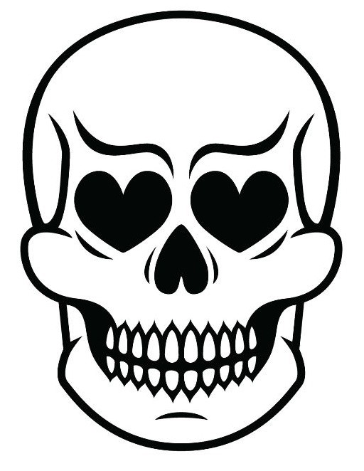 Sticker tete de mort yeux en coeur 